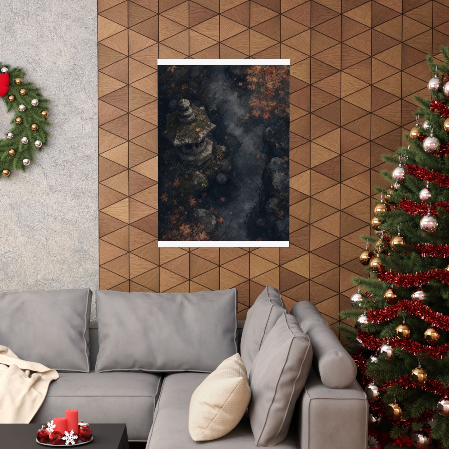 Japandi Stone Lantern in Moonlight | Texture Wall Art Print