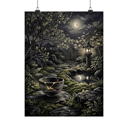 Kintsugi Moonlit Garden in Dappled | Gold Repair Wall Art Print Art Print