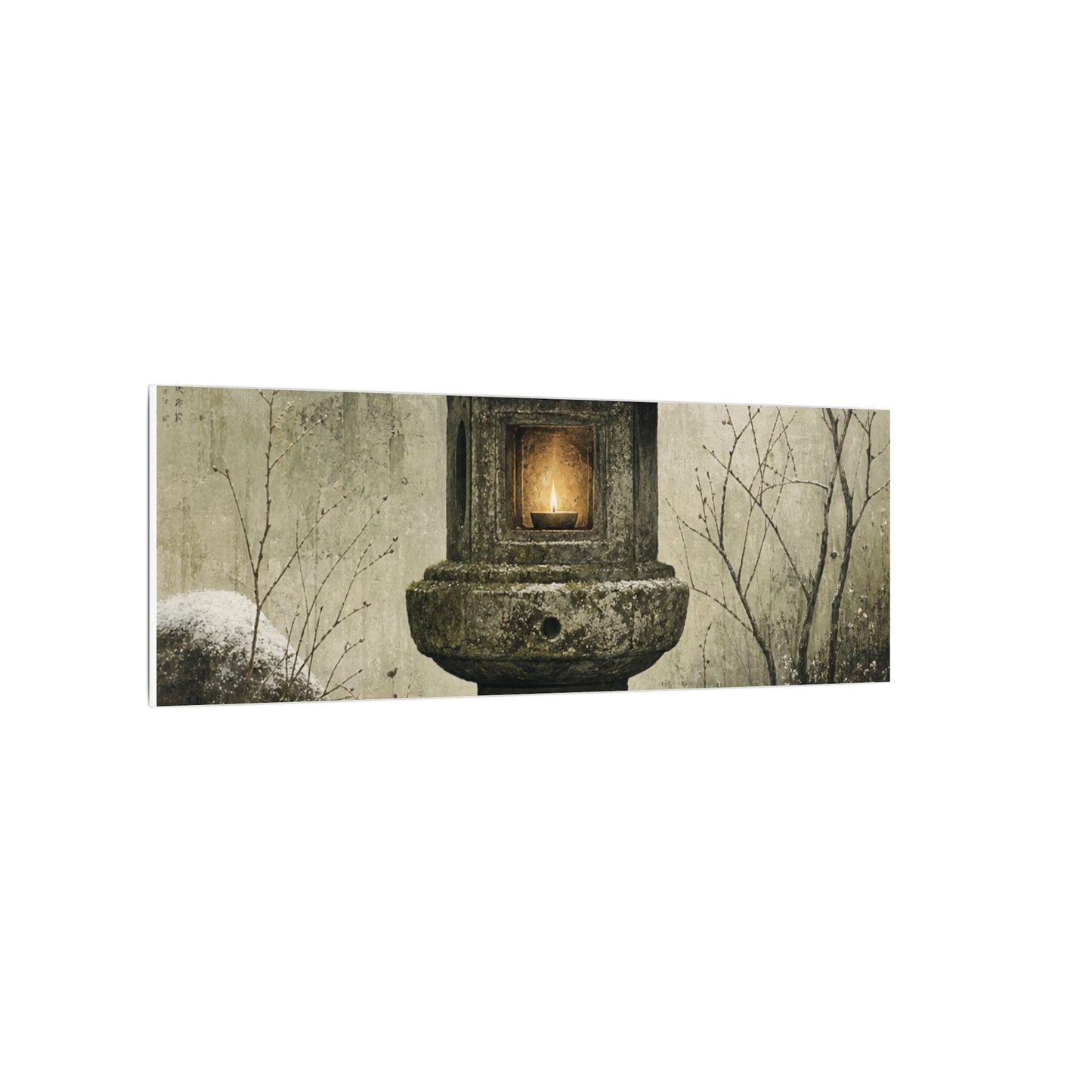 Stone Lantern Winter Canvas Art | Japandi Neutral Design