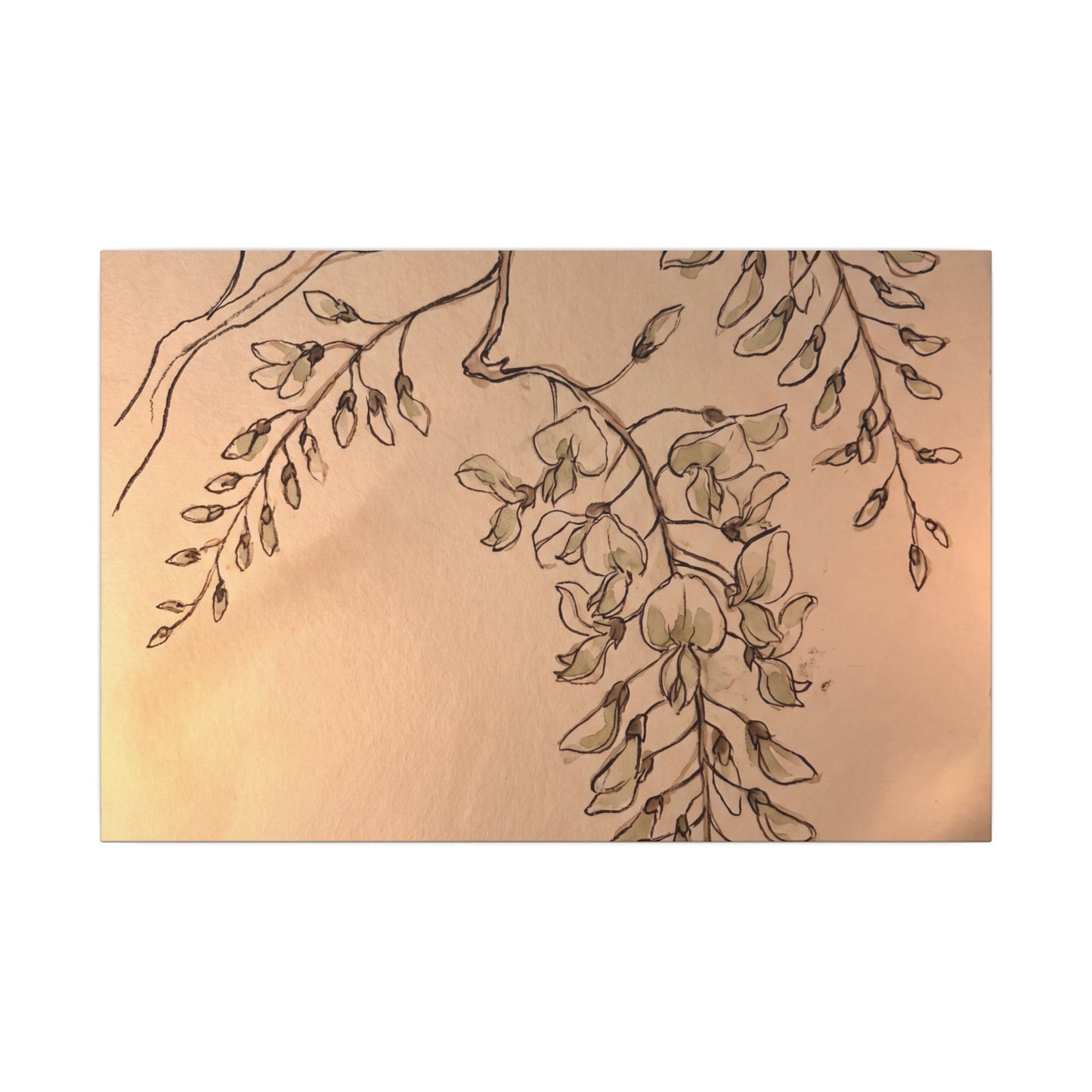 Japandi Wisteria in Candlelight | Minimal Line Canvas Art