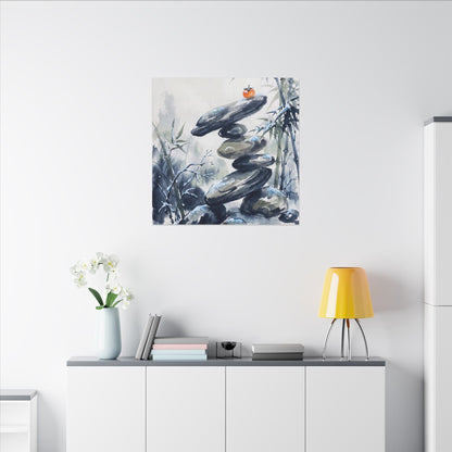Zen River Stones in Moonlight | Sumi E Canvas Art