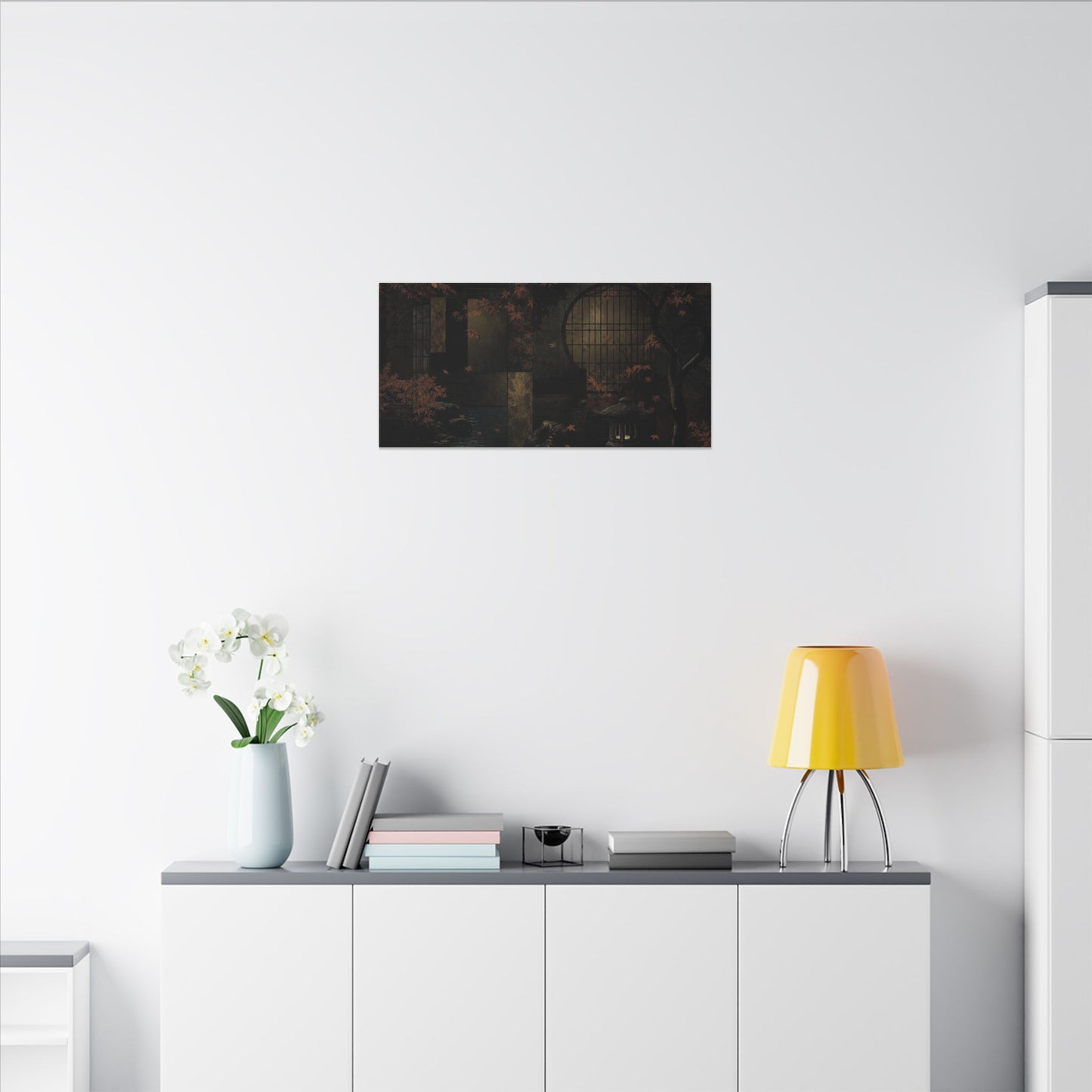 Moonlight Moonlit Garden Canvas Art - Dark Japandi Shibui