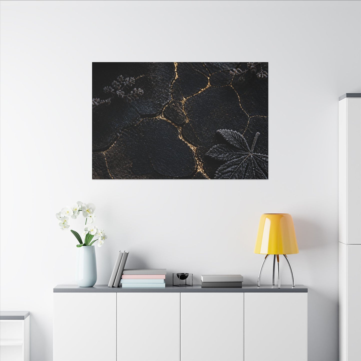 Candlelight Cracked Earth Canvas Art - Dark Japandi Ma