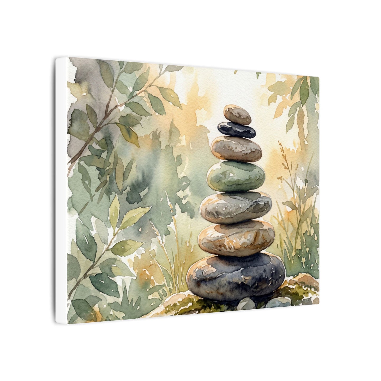 Golden Hour River Stones Canvas Art - Japandi Mono No Aware