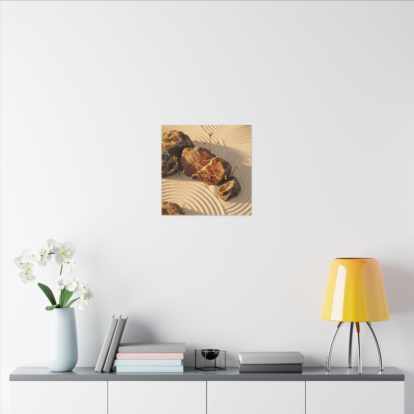 Kanso Rock Garden Canvas Art - Kintsugi Crackle Gold