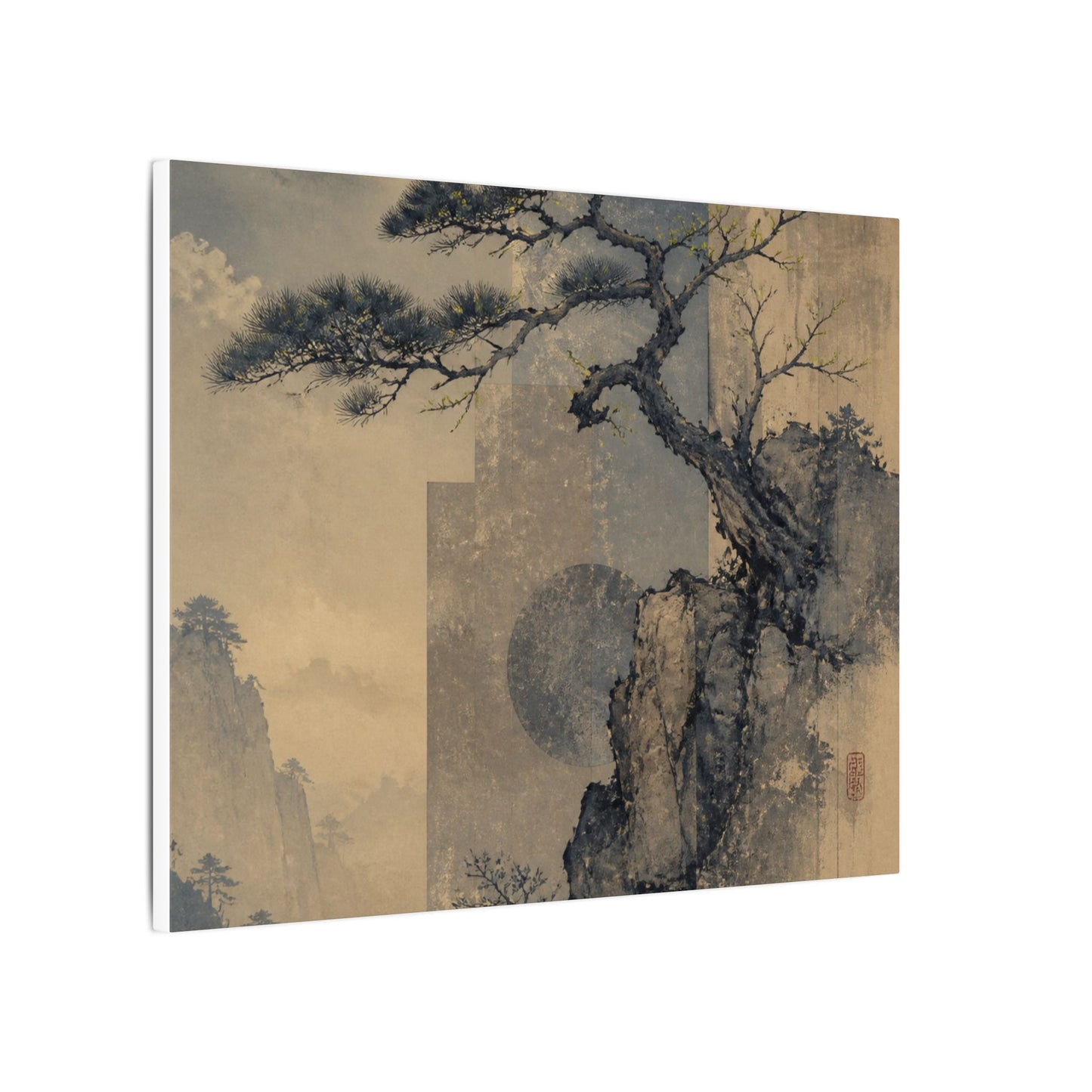 Japandi Pine Tree in Moonlight | Japanese Pattern Canvas Art