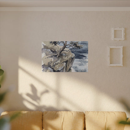 Pine Tree Canvas Art | Winter Japandi Watercolor Art