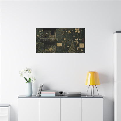 Spring Stone Lantern Herbarium Canvas Art | Nostalgic Decor