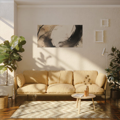 Japandi Ink Brushstroke in Golden Hour | Watercolor Canvas Art
