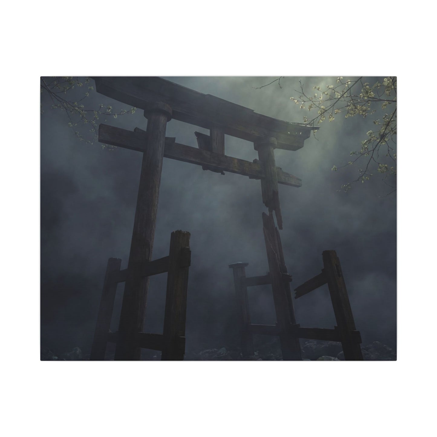 Dark Japandi Torii Gate in Dappled | Moody Minimal Canvas Art Art Print