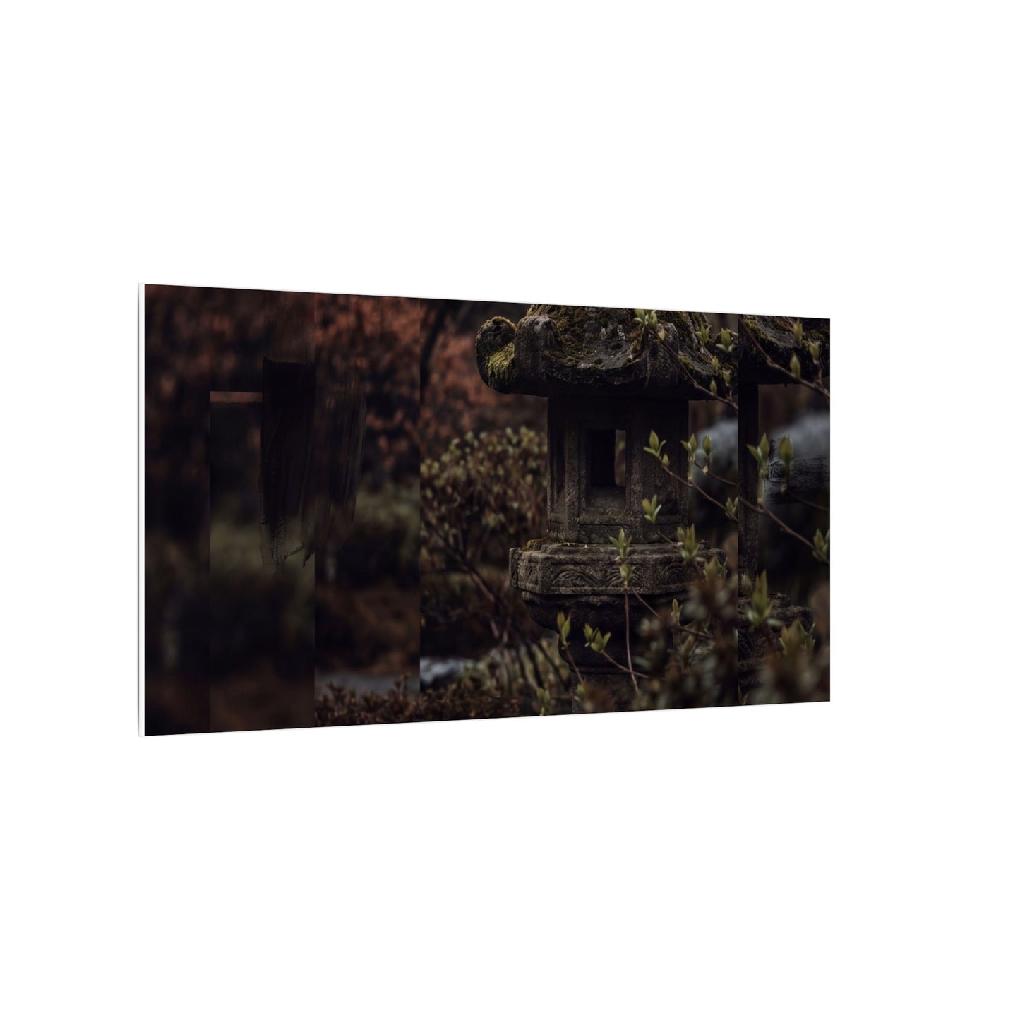 Stone Lantern Spring Canvas Art | Dark Japandi Bold Design