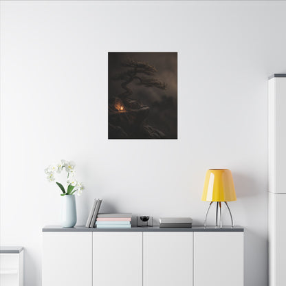 Pine Tree Shadow Zen Canvas Art | Luxurious Dark Japandi Art
