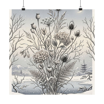 Zen Dried Flowers in Dawn | Ukiyo E Inspired Wall Art Print