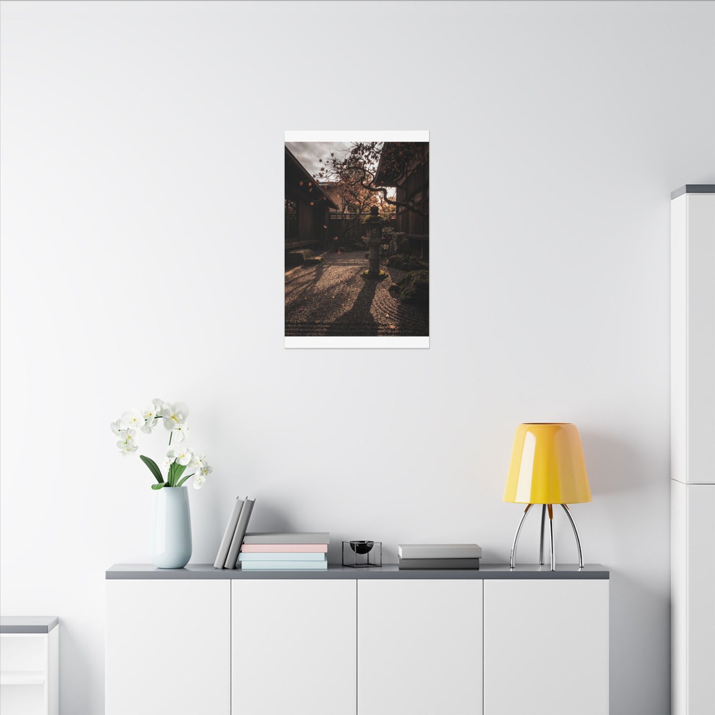 Seijaku Stone Lantern Canvas Art - Dark Japandi Shadow Zen