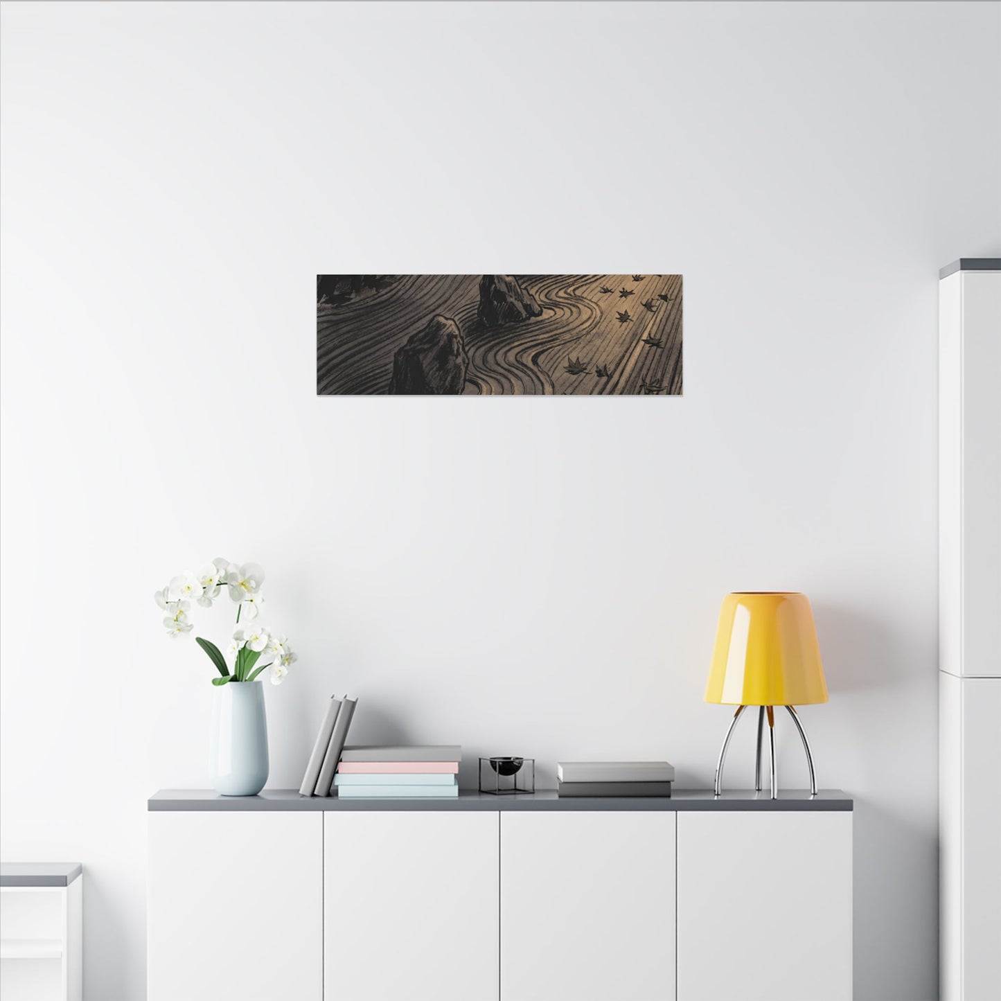 Rock Garden Canvas Art | Autumn Dark Japandi Charcoal Ink Art