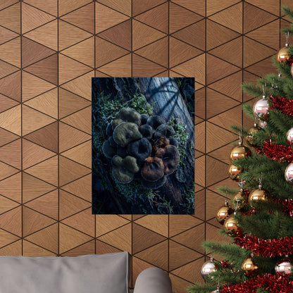 Moonlight Wild Mushrooms Wall Art Print - Dark Japandi Shibui