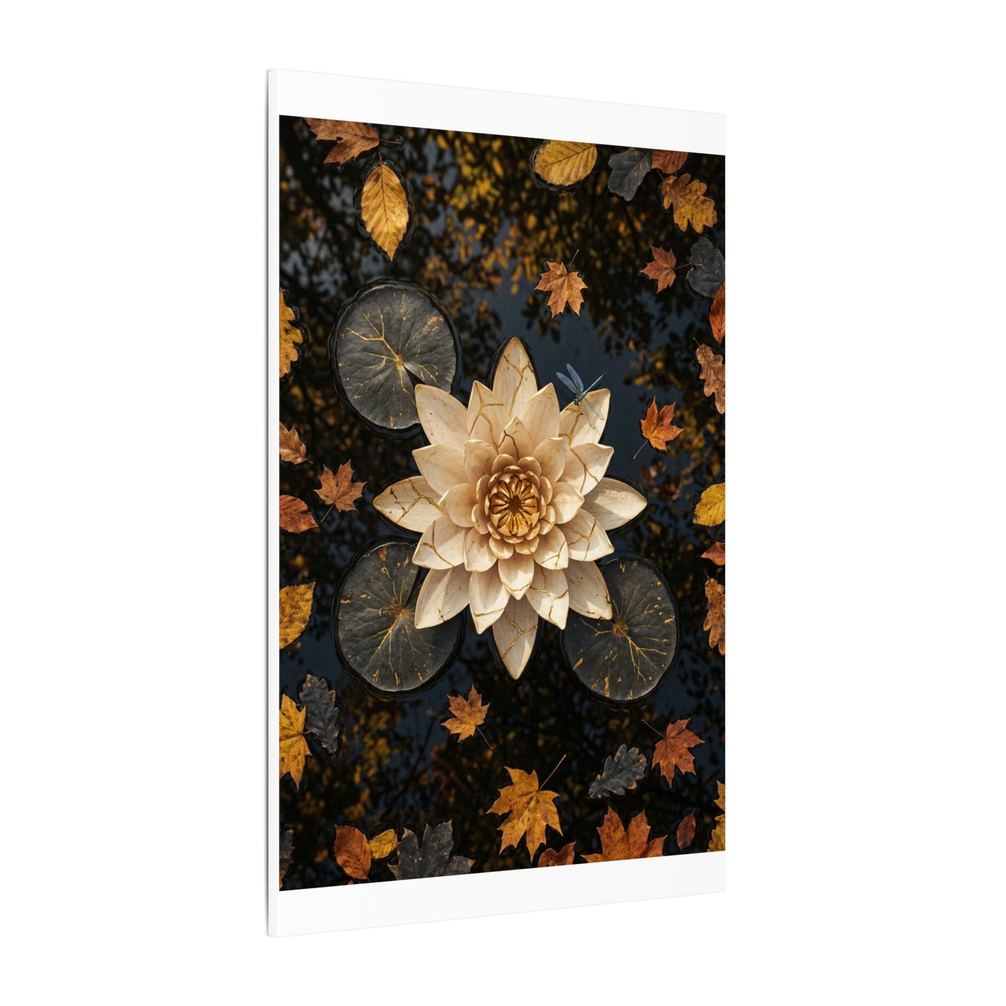 Kintsugi Lotus Flower in Dappled | Gold Repair Canvas Art