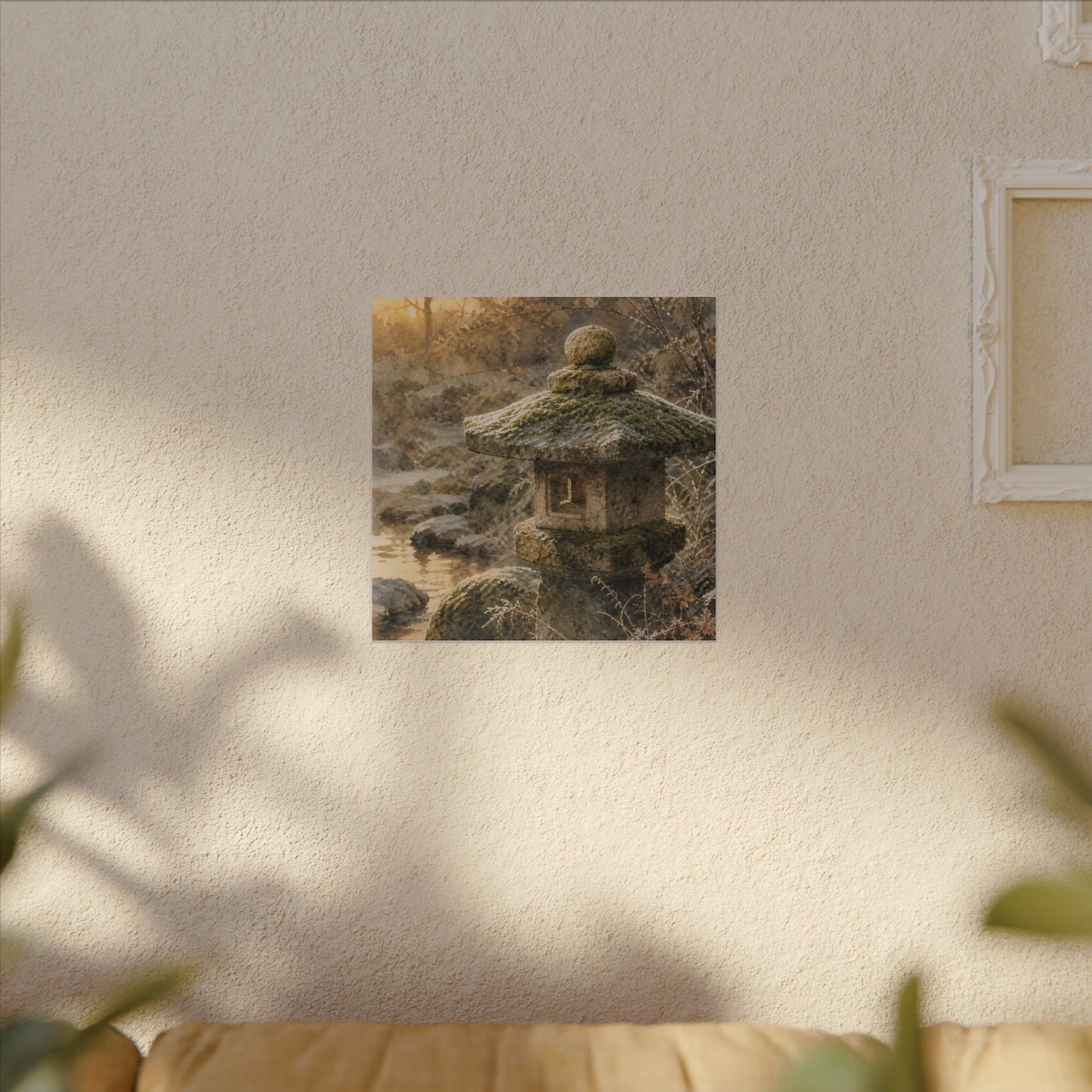Winter Stone Lantern Watercolor Canvas Art | Earthy Decor