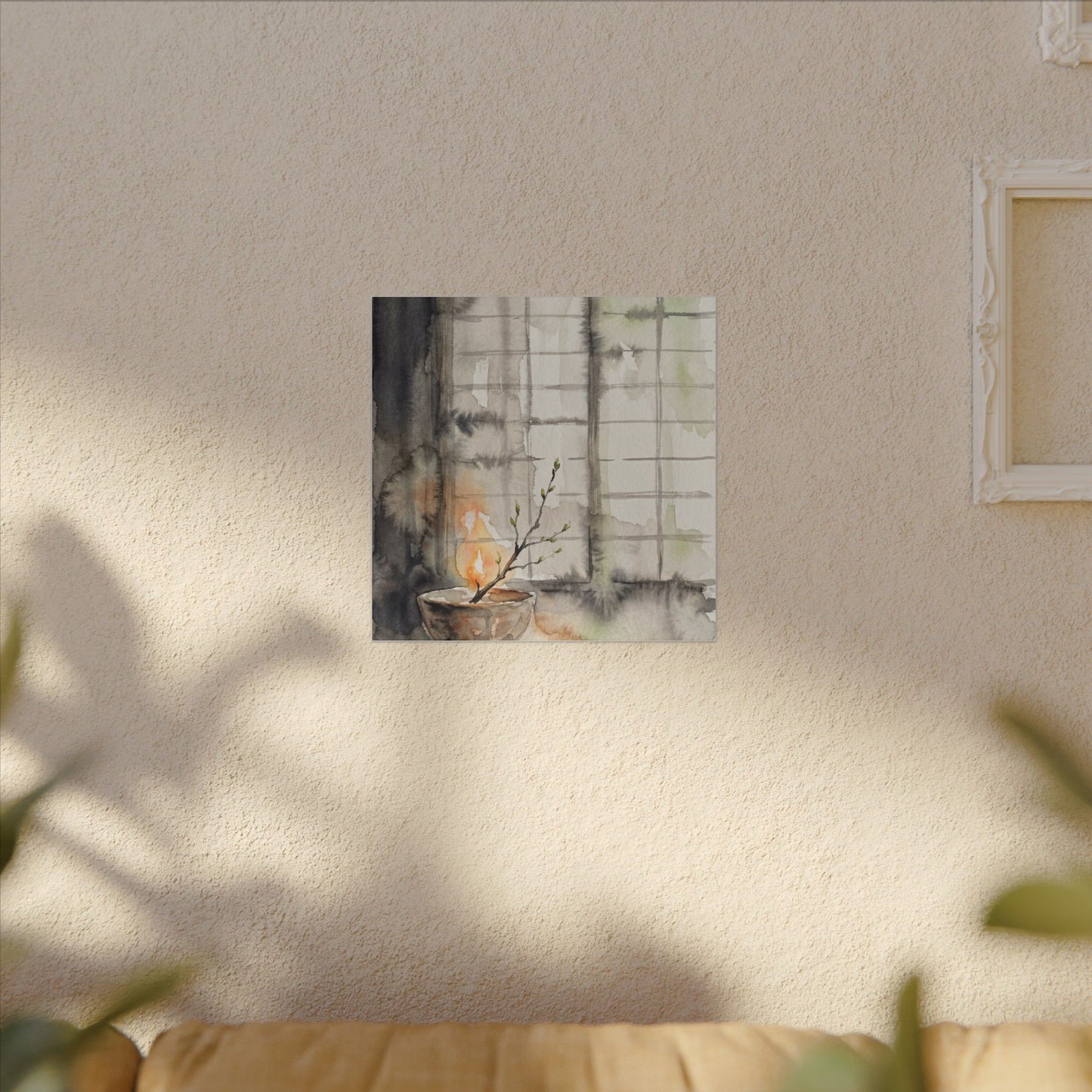 Shoji Screen Canvas Art | Spring Japandi Watercolor Art