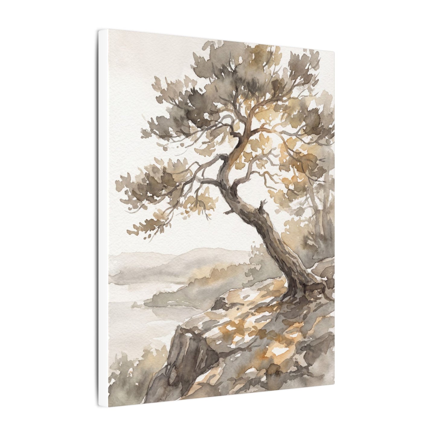 Pine Tree Watercolor Canvas Art | Elegant Japandi Art