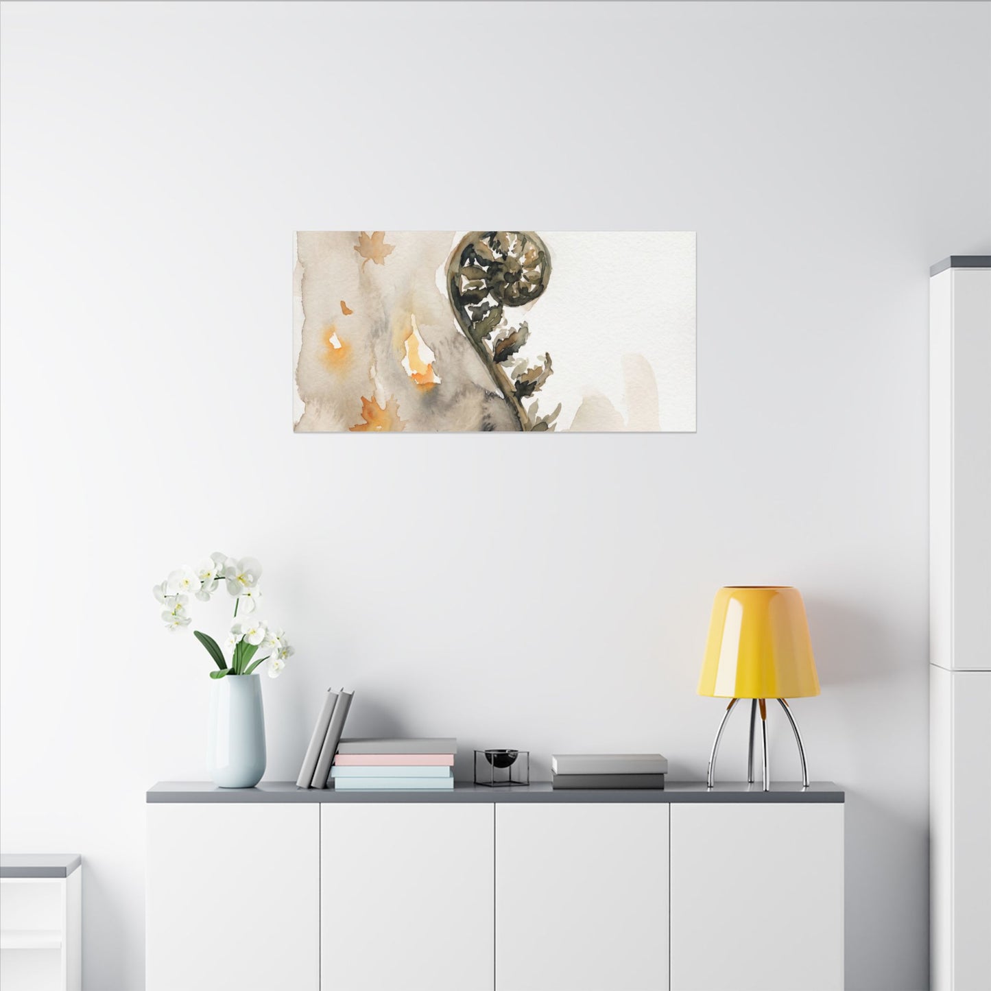 Fern Unfurling Watercolor Canvas Art | Earthy Japandi Art