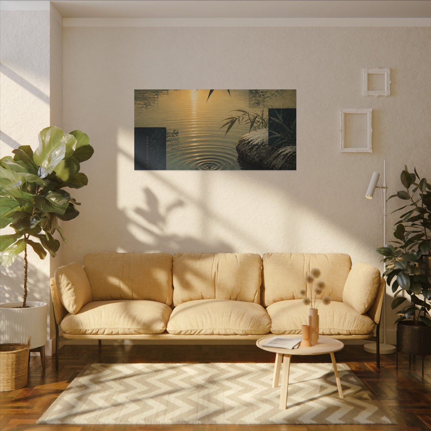 Zen Water Ripple in Golden Hour | Ukiyo E Inspired Canvas Art