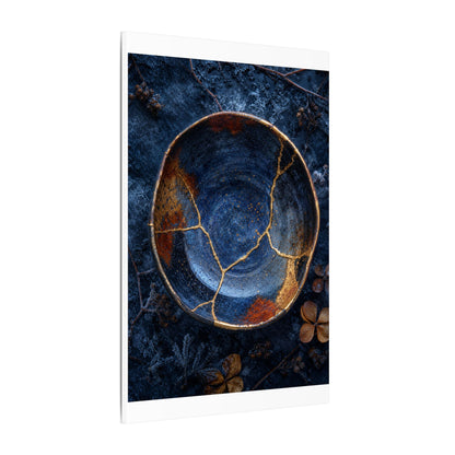Kintsugi Ceramic Bowl in Moonlight | Crackle Gold Canvas Art