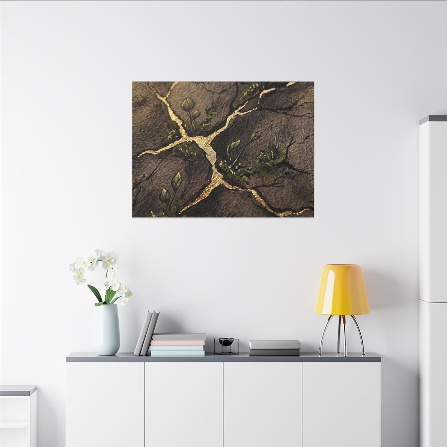 Spring Cracked Earth Charcoal Ink Canvas Art | Luxurious Decor