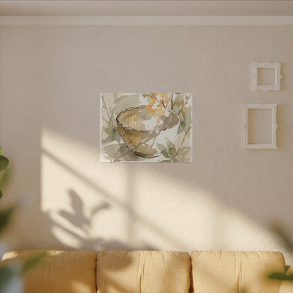 Spring Ceramic Bowl Watercolor Canvas Art | Neutral Decor