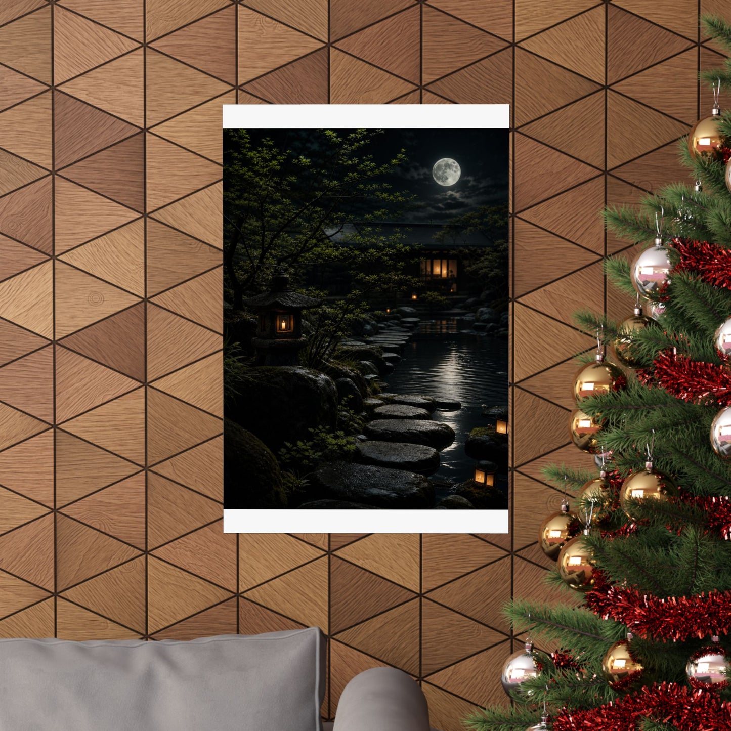 Ma Moonlit Garden Wall Art Print - Dark Japandi Shadow Zen