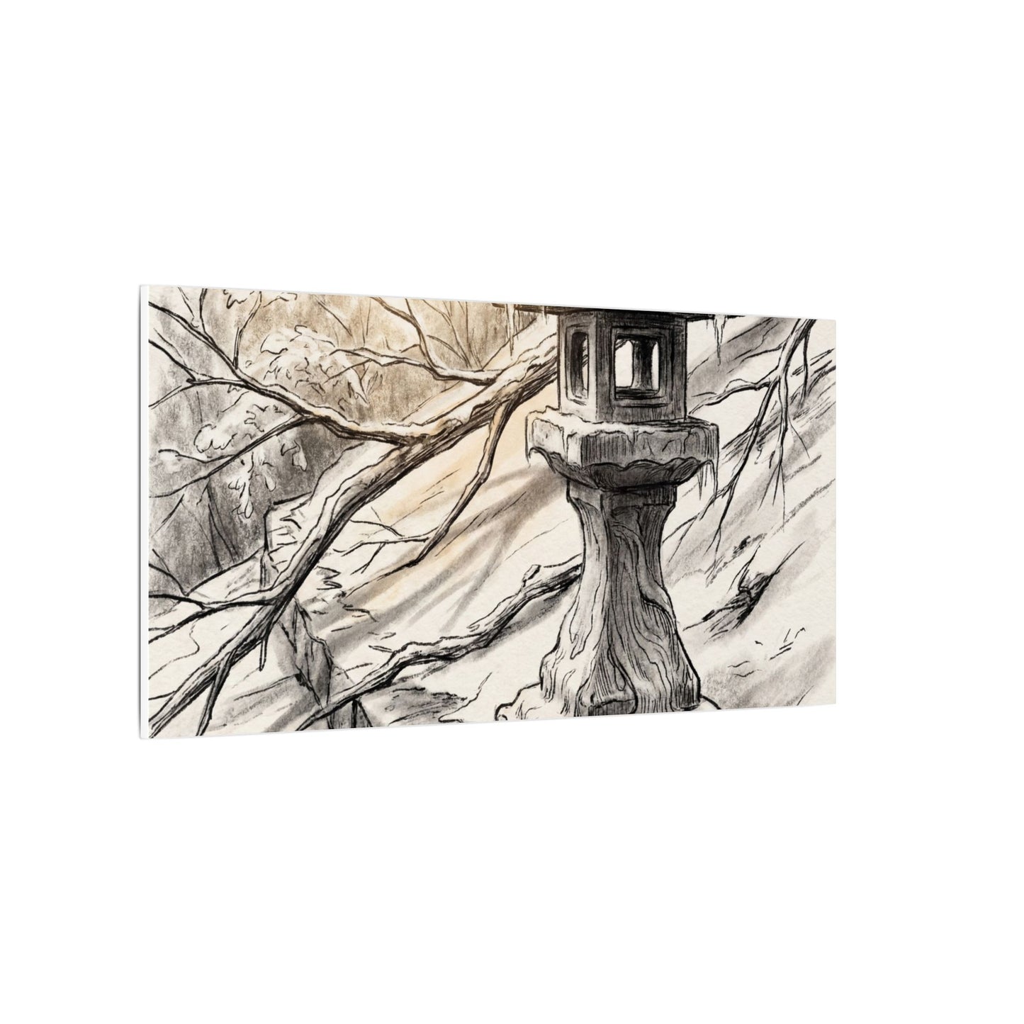 Golden Hour Stone Lantern Canvas Art - Japandi Kanso