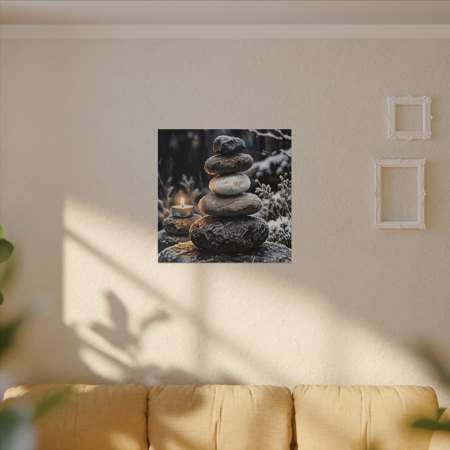 River Stones Canvas Art | Winter Japandi Watercolor Art