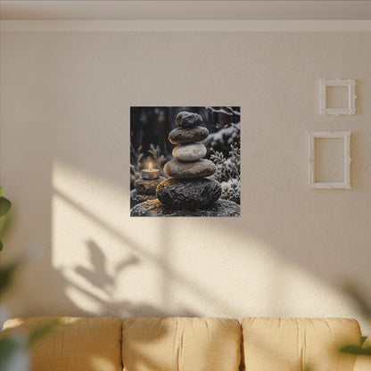 River Stones Canvas Art | Winter Japandi Watercolor Art