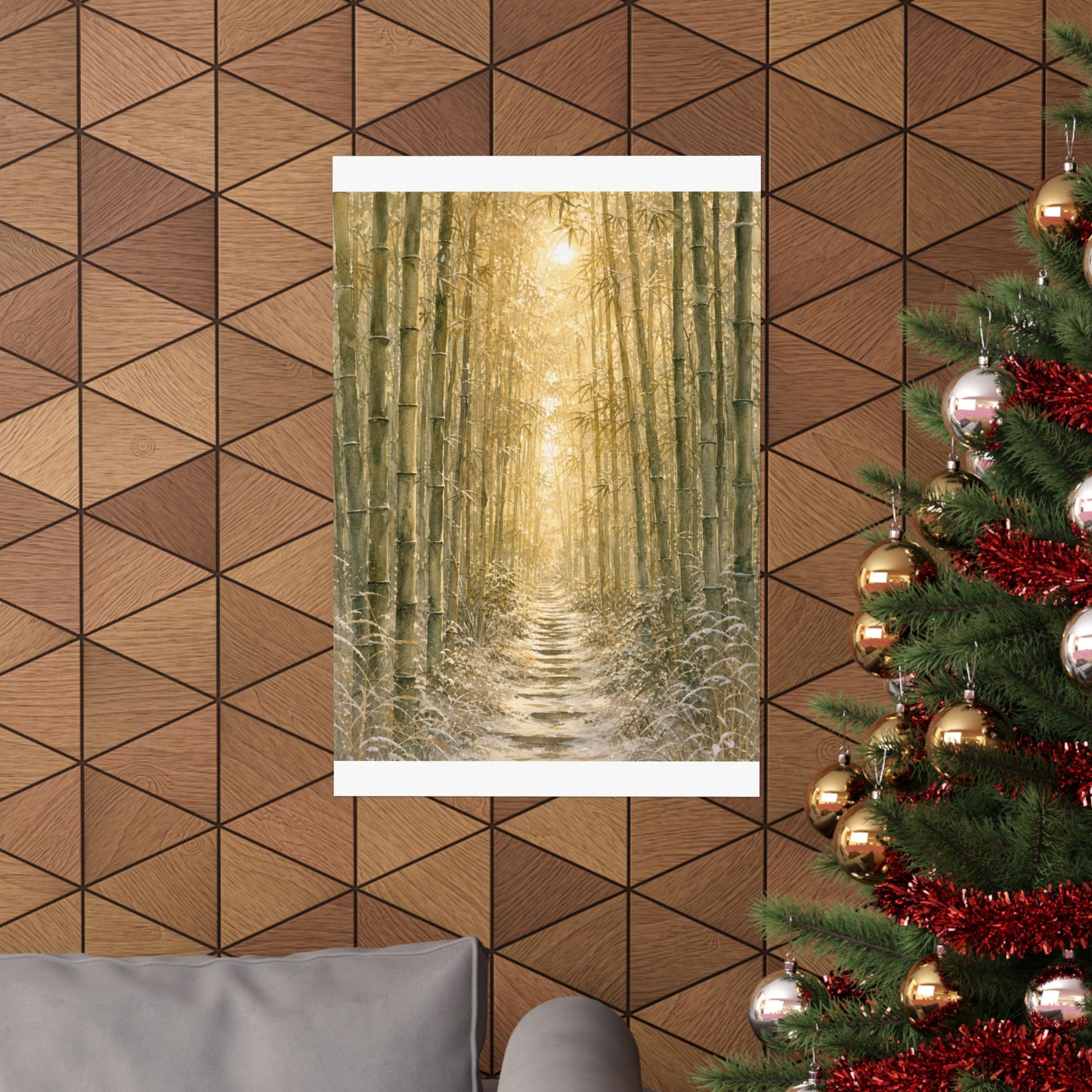 Japandi Bamboo Grove in Golden Hour | Watercolor Wall Art Print