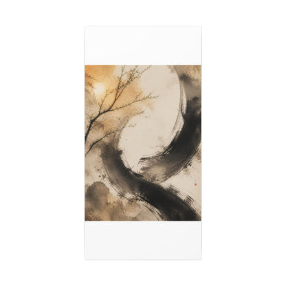 Japandi Ink Brushstroke in Golden Hour | Watercolor Canvas Art