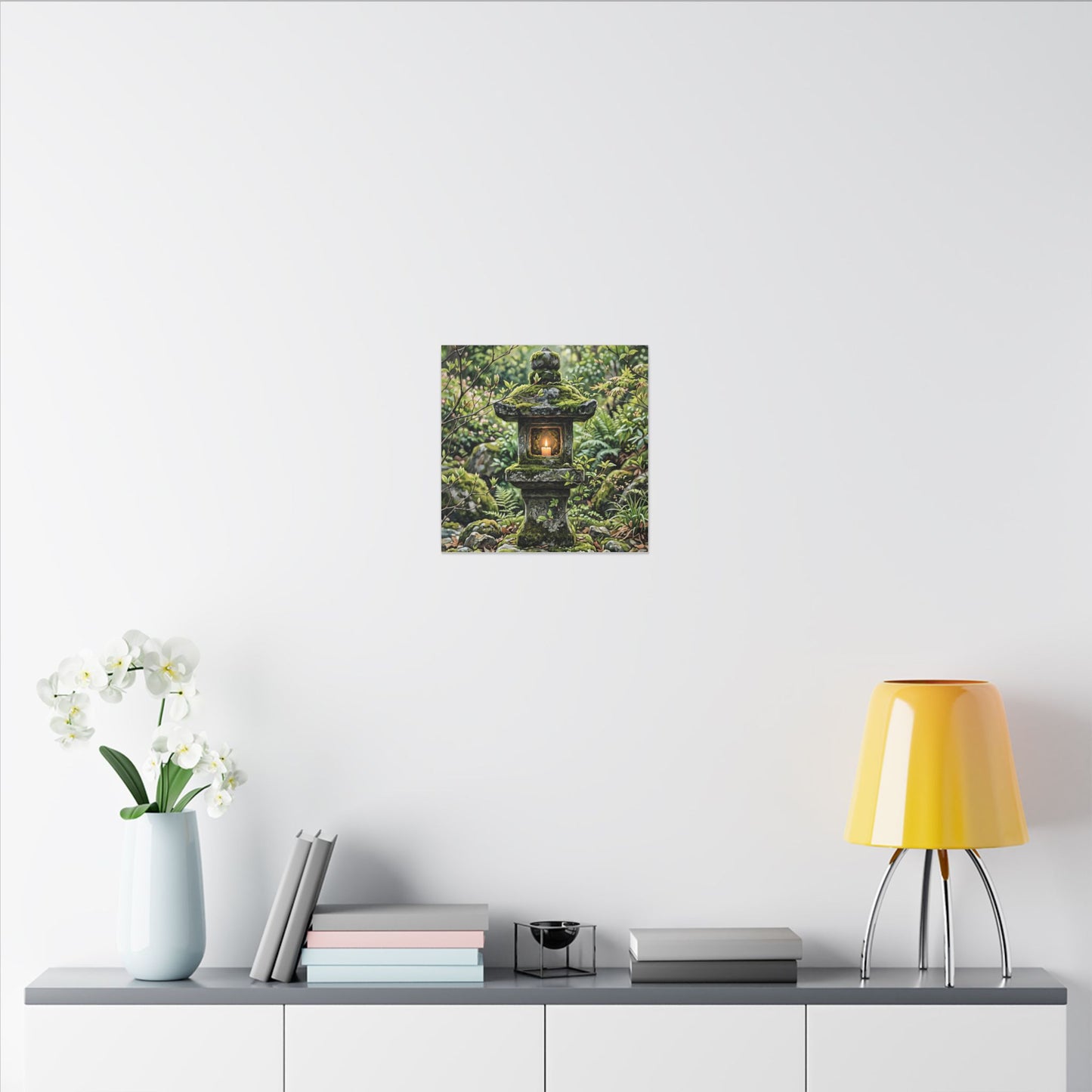 Neutral Stone Lantern Canvas Art - Japanese Pattern Japandi