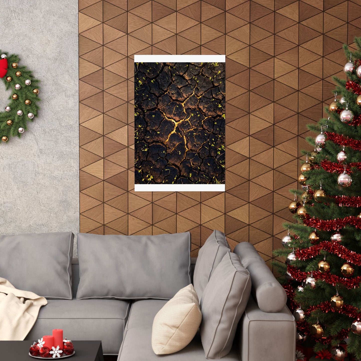 Golden Hour Cracked Earth Wall Art Print - Dark Japandi Seijaku