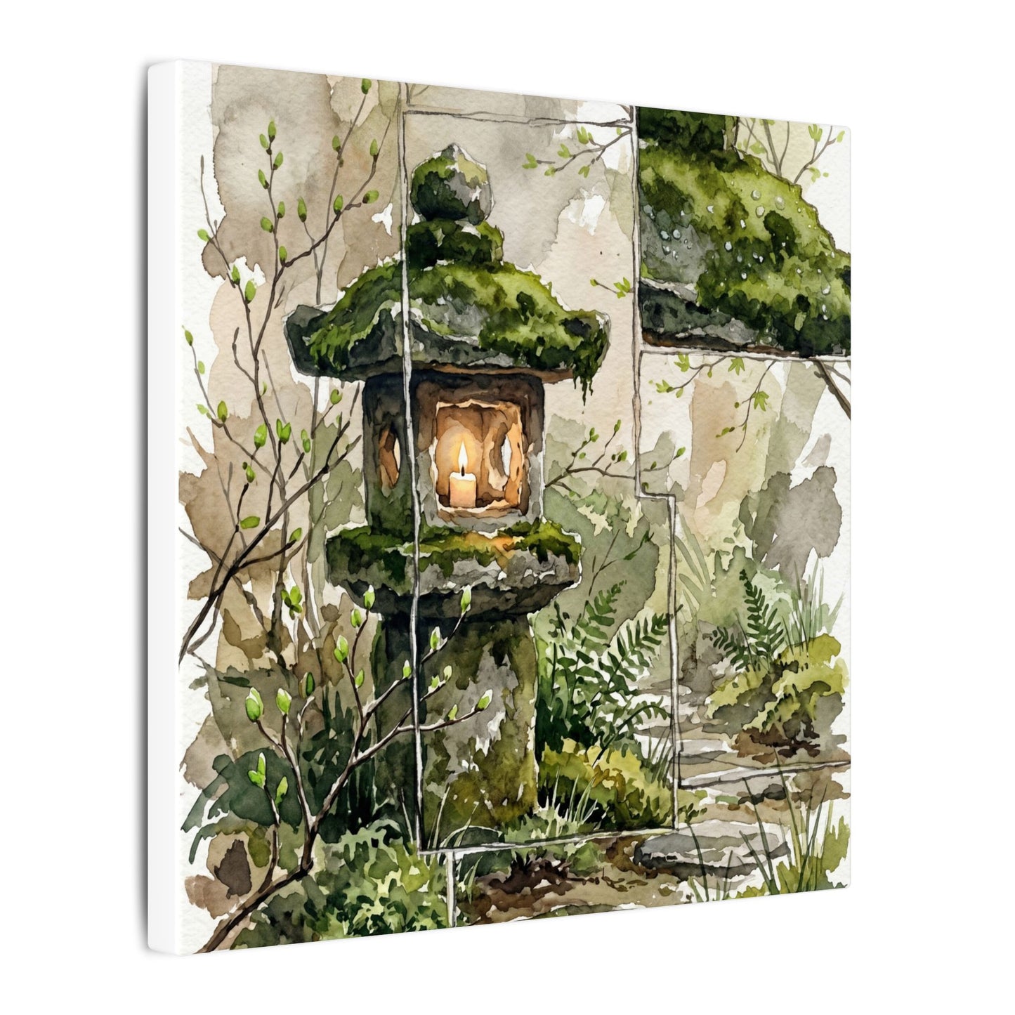 Stone Lantern Watercolor Canvas Art | Elegant Japandi Art