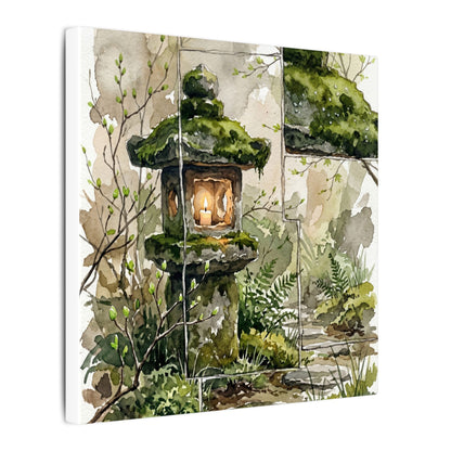 Stone Lantern Watercolor Canvas Art | Elegant Japandi Art