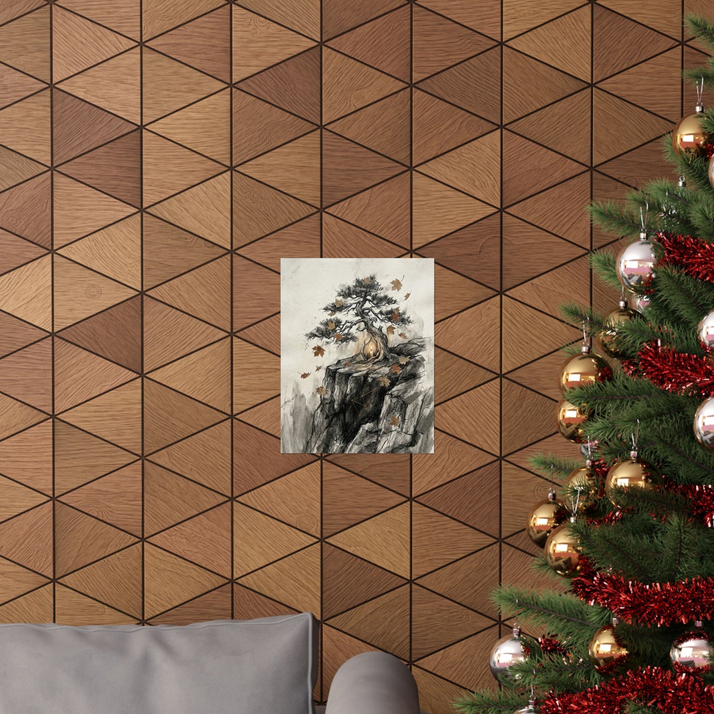 Pine Tree Autumn Wall Art Print | Japandi Elegant Design