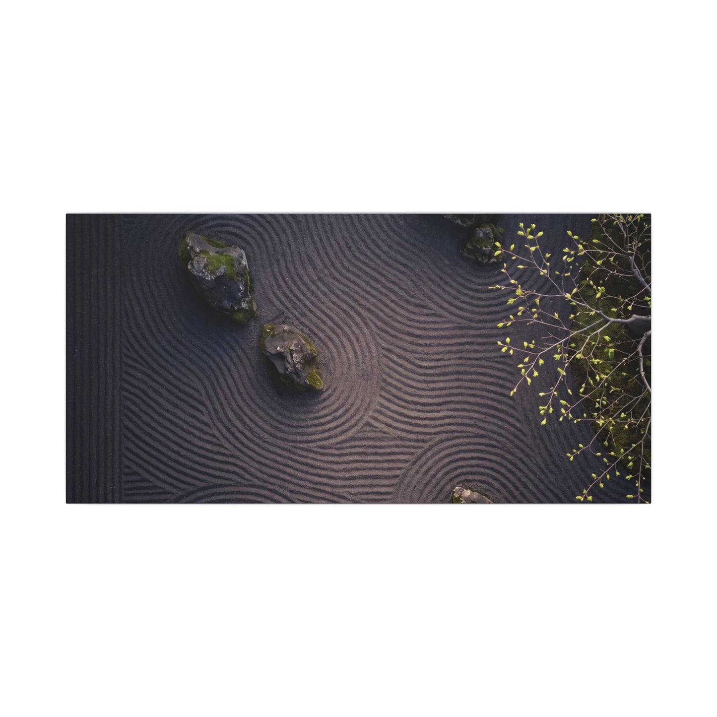 Dark Japandi Rock Garden in Dawn | Shadow Zen Canvas Art