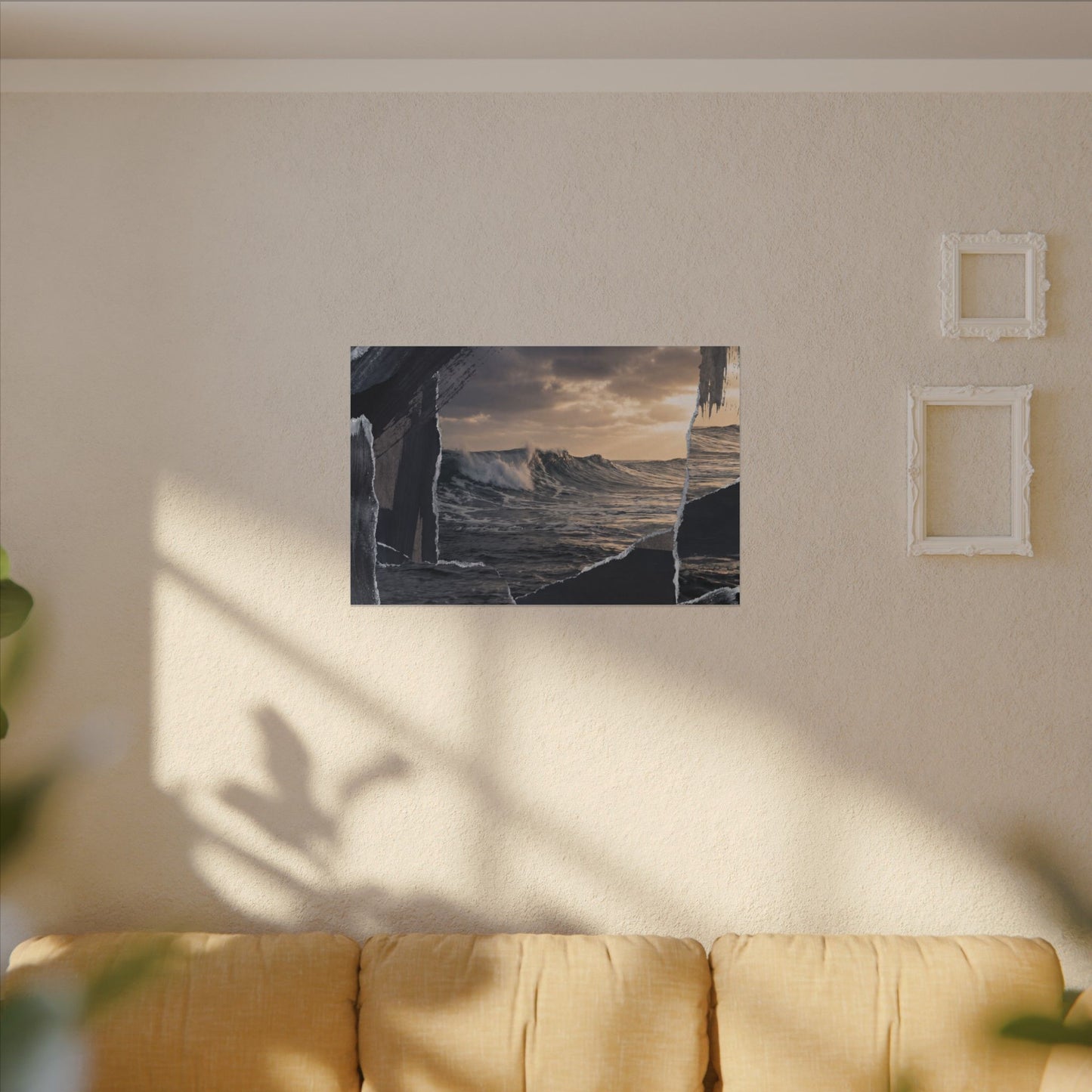 Fukinsei Ocean Wave Canvas Art - Dark Japandi Shadow Zen