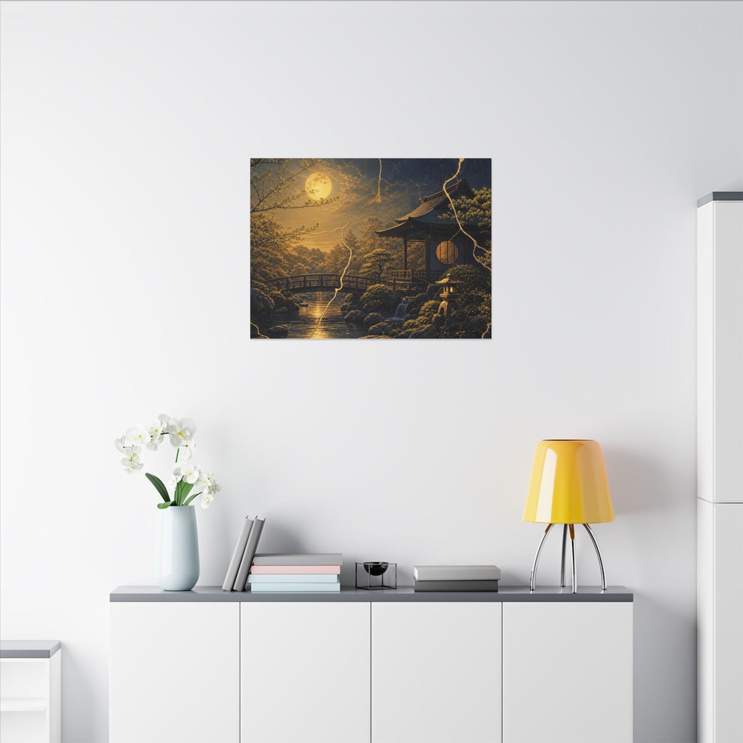 Spring Moonlit Garden Gold Vein Canvas Art | Resilient Decor