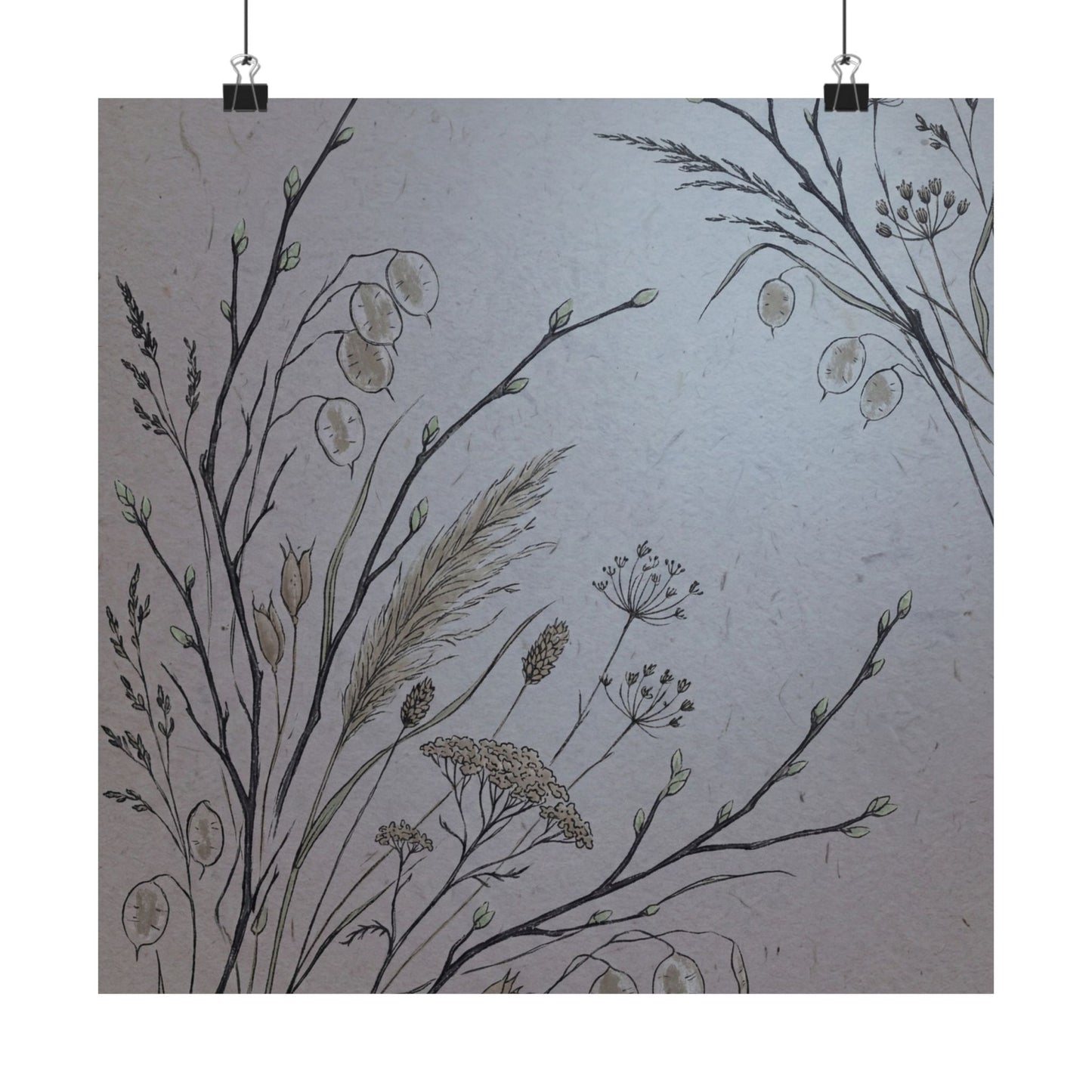 Dried Flowers Wall Art Print | Spring Japandi Japanese Pattern Art