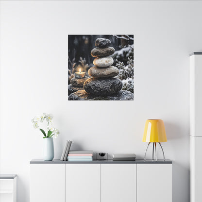 River Stones Canvas Art | Winter Japandi Watercolor Art