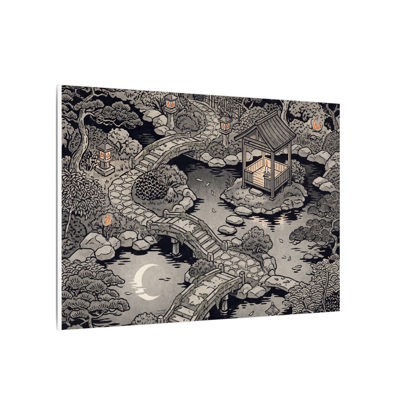 Moonlit Garden Ukiyo E Inspired Canvas Art | Serene Zen Art