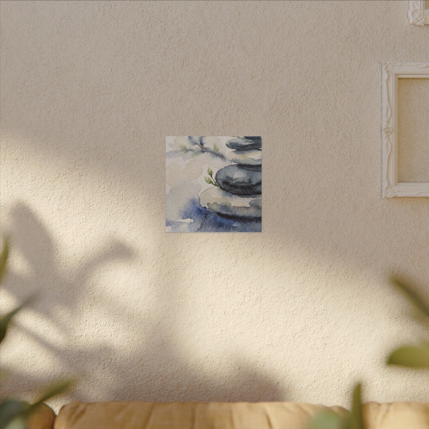 River Stones Watercolor Canvas Art | Cozy Japandi Art