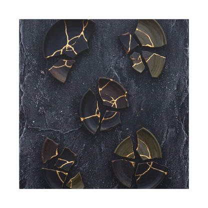 Broken Pottery Canvas Art | Winter Dark Japandi Shadow Zen Art