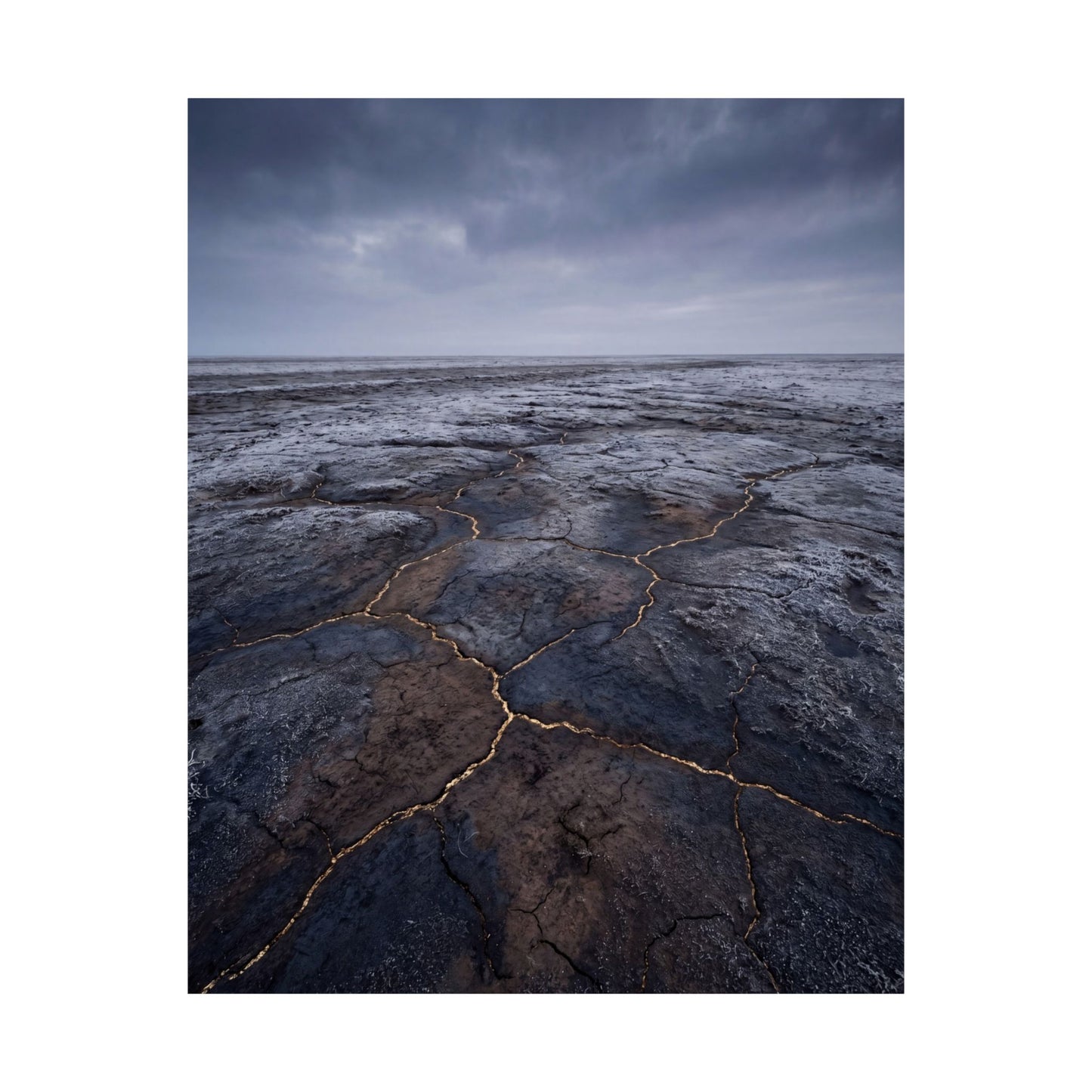 Cracked Earth Dark Texture Wall Art Print | Bold Dark Japandi Art