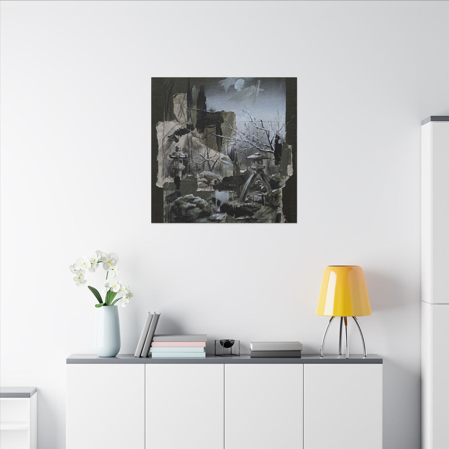 Winter Moonlit Garden Dark Texture Canvas Art | Moody Decor